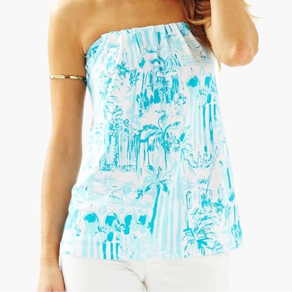 3/$30 🍂 Lilly Pulitzer Tyra Tube Top Blue and White - Picture 1 of 6